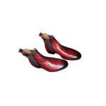 Rosso — Men's Deep Burgundy Red Burnished Patina Genuine Leather Chelsea Slip-On Ankle Boots with Leather Sole - Image 3