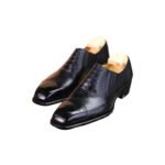 Ottavio — Men's Black Leather Cap-Toe Square-Toe Lace-Up Oxford Dress Shoes with Ostrich Embossed Panel Detail
