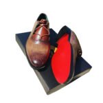 Burnado — Men's Cognac Brown Burnished Antique Genuine Leather Wingtip Brogue Derby Lace-Up Formal Dress Shoes with Leather Sole - Image 3