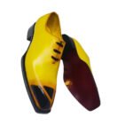 Solare — Men's Vibrant Yellow Patent Genuine Leather Wholecut Oxford Lace-Up Smart Casual Dress Shoes with Leather Sole - Image 3