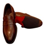 Pennino — Men's Cognac Tan Genuine Leather Penny Loafer Slip-On Smart Casual Dress Shoes with Red Leather Lining and Leather Sole - Image 2