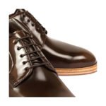 Augusto — Men's Dark Brown High-Shine Cordovan Leather Plain-Toe Lace-Up Derby Shoes with Natural Storm Welt - Image 2