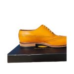 Ambra — Men's Mustard Yellow Genuine Leather Wingtip Full Brogue Oxford Lace-Up Smart Casual Dress Shoes with Leather Sole - Image 3