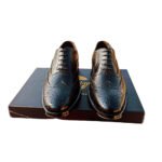 Notturno — Men's Jet Black Genuine Leather Wingtip Full Brogue Oxford Lace-Up Formal Dress Shoes with Leather Sole