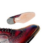 Rubino — Men's Deep Burgundy Red Burnished Patina Genuine Leather Wingtip Full Brogue Oxford Lace-Up Formal Dress Shoes with Leather Sole - Image 2