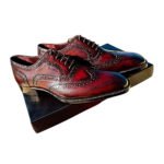 Rubino — Men's Deep Burgundy Red Burnished Patina Genuine Leather Wingtip Full Brogue Oxford Lace-Up Formal Dress Shoes with Leather Sole - Image 3