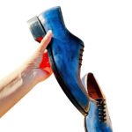 Oceano — Men's Sky Blue Burnished Patina Genuine Leather Wholecut Oxford Lace-Up Formal Dress Shoes with Leather Sole - Image 2