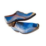 Oceano — Men's Sky Blue Burnished Patina Genuine Leather Wholecut Oxford Lace-Up Formal Dress Shoes with Leather Sole - Image 3