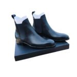 Notturno — Men's Jet Black Genuine Leather Plain Toe Chelsea Elastic Slip-On Ankle Boots with Leather Sole