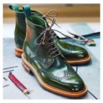 Verdavio — Men's Deep Forest Green Genuine Leather Full Brogue Wingtip Lace-Up Ankle Boot Smart
