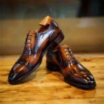 Ambrato — Men's Deep Amber Brown Genuine Leather Cap-Toe Brogue Lace-Up Oxford Smart