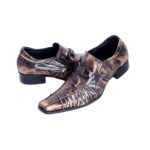 Donatello — Men's Bronze Copper Metallic Leather Buckle Strap Pointed-Toe Luxury Party Dress Shoes