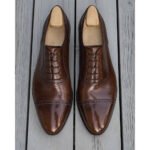 Castagnio — Men's Rich Chestnut Brown Genuine Leather Cap-Toe Semi Brogue Lace-Up Oxford Smart