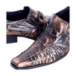 Donatello — Men's Bronze Copper Metallic Leather Buckle Strap Pointed-Toe Luxury Party Dress Shoes - Image 2