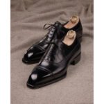 Oscurio — Men's Jet Black Genuine Leather Cap-Toe Semi Brogue Lace-Up Oxford Smart