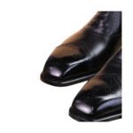 Ottavio — Men's Black Leather Cap-Toe Square-Toe Lace-Up Oxford Dress Shoes with Ostrich Embossed Panel Detail - Image 2