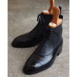 Noiravio — Men's Jet Black Genuine Leather Cap-Toe Lace-Up Ankle Boot Smart