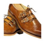 Bernardo — Men's Tan Cognac Leather Double Monk Strap Lace-Up Hybrid Oxford Dress Shoes with Natural Crepe Sole - Image 2