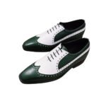 Giacomo — Men's Green & White Two-Tone Leather Wingtip Full-Brogue Pointed-Toe Lace-Up Oxford Dress Shoes