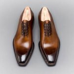 Elegantio — Men's Burnished Chestnut Brown Genuine Leather Plain Toe Wholecut Lace-Up Oxford Smart