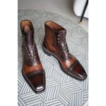 Croccavio — Men's Dark Brown Genuine Crocodile-Embossed Leather Cap-Toe Lace-Up Ankle Boot Smart