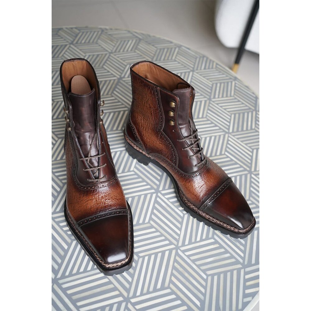 M49 Croccavio — Men's Dark Brown Genuine Crocodile-Embossed Leather Cap-Toe Lace-Up Ankle Boot Smart - Image 1