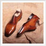 Toscavio — Men's Burnished Tan Genuine Leather Wingtip Brogue Lace-Up Oxford Smart