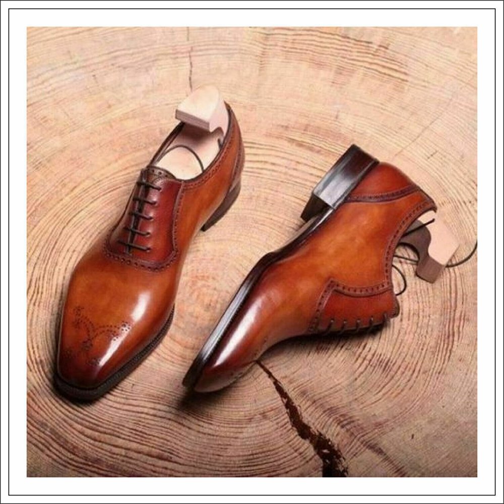 M50 Toscavio — Men's Burnished Tan Genuine Leather Wingtip Brogue Lace-Up Oxford Smart - Image 1
