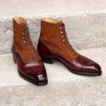 Imperavio — Men's Two-Tone Cognac Suede & Burgundy Leather Cap-Toe Brogue Lace-Up Ankle Boot Smart