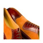 Enzo — Men's Burgundy Leather & Orange Suede Two-Tone Wingtip Brogue Lace-Up Oxford Dress Shoes - Image 2