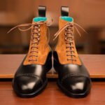 Bivalto — Men's Two-Tone Tan Suede & Black Leather Cap-Toe Lace-Up Ankle Boot Smart