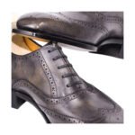 Gregorio — Men's Grey Hand-Patina Leather Wingtip Full-Brogue Square-Toe Lace-Up Oxford Dress Shoes with Leather Sole - Image 2