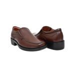 Bruno — Men's Dark Brown Leather Moc-Toe Slip-On Business Formal Shoes with Rubber Sole & Stacked Heel