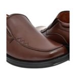 Bruno — Men's Dark Brown Leather Moc-Toe Slip-On Business Formal Shoes with Rubber Sole & Stacked Heel - Image 2