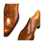 Cristiano — Men's Tan Cognac Leather Cap-Toe Quarter Brogue Square-Toe Lace-Up Oxford Dress Shoes with Croc Emboss Detail - Image 2