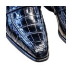 Nettuno — Men's Navy Blue Crocodile Embossed Patent Leather Slip-On Penny Loafer Luxury Dress Shoes with Red Lining - Image 2