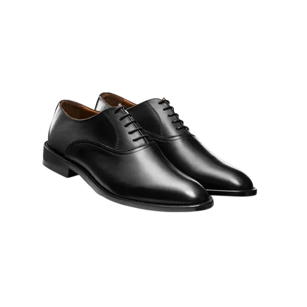 M7 Stefano — Men's Black High-Shine Leather Plain-Toe Wholecut Lace-Up Oxford Formal Dress Shoes - Image 1