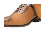 Rinaldo — Men's Tan & Dark Brown Two-Tone Leather Cap-Toe Quarter Brogue Lace-Up Oxford Dress Shoes - Image 2