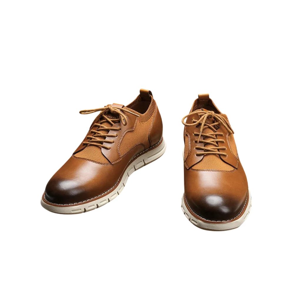 M77 Dinamico — Men's Tan Cognac Leather Plain-Toe Hybrid Oxford Dress Sneakers with White EVA Sport Sole - Image 1
