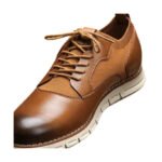 Dinamico — Men's Tan Cognac Leather Plain-Toe Hybrid Oxford Dress Sneakers with White EVA Sport Sole - Image 2