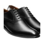 Stefano — Men's Black High-Shine Leather Plain-Toe Wholecut Lace-Up Oxford Formal Dress Shoes - Image 2