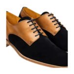 Leandro — Men's Black Suede & Tan Leather Two-Tone Plain-Toe Lace-Up Derby Smart Casual Dress Shoes - Image 2