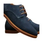 Marino — Men's Navy Blue Suede Plain-Toe Lace-Up Derby Casual Dress Shoes with Tan Leather Laces & Crepe Sole - Image 2