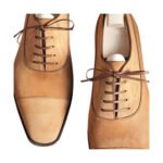 Sabbia — Men's Camel Sand Two-Tone Leather & Suede Cap-Toe Square-Toe Lace-Up Oxford Dress Shoes with Leather Sole - Image 2