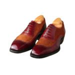 Rubino — Men's Burgundy Patent Leather & Tan Suede Two-Tone Wingtip Full-Brogue Lace-Up Oxford Luxury Dress Shoes