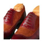 Rubino — Men's Burgundy Patent Leather & Tan Suede Two-Tone Wingtip Full-Brogue Lace-Up Oxford Luxury Dress Shoes - Image 2