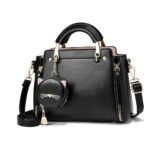 Gattezza — Women's Jet Black Genuine Leather Gold-Tone Hardware Cute Cat Coin Purse Charm Top Handle Crossbody Shoulder Handbag