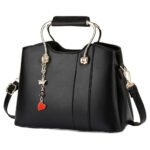 Cuorezza — Women's Jet Black Genuine Leather Gold-Tone Metal Handle Crown & Red Heart Charm Crossbody Shoulder Handbag