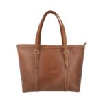 Semplicezza — Women's Warm Tan Genuine Smooth Leather Gold-Tone Hardware Classic Double Top Handle Zip-Top Tote Handbag