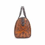Barocchezza — Women's Cognac Brown Genuine Hand-Tooled Baroque Floral Leather Barrel Boston Top Handle Crossbody Shoulder Handbag - Image 2